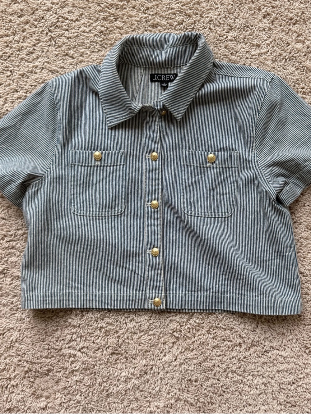 J. Crew Blue and White Striped Cropped with Gold Buttons too